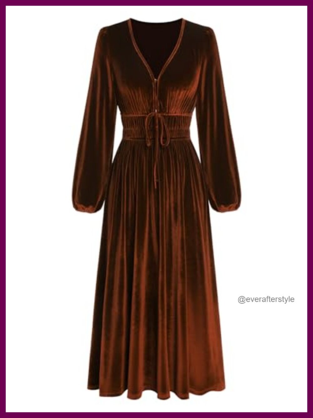 Velvet Midi Dress Long Sleeve V Neck High Waist Semi Formal Cocktail